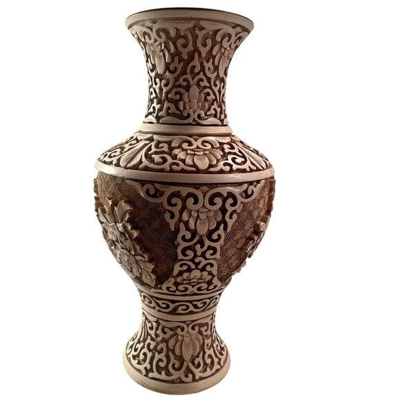 Arnart Dynasty Floral Vase Resin Carved Vintage Asian 1982 Intricate Detailing - Picture 6 of 16